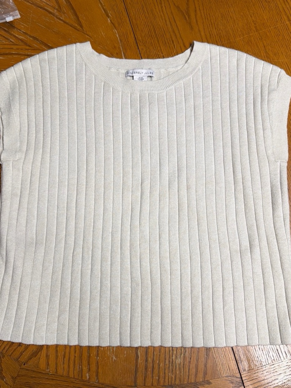 Sincerely Jules Cream Ribbed Crewneck Short Sleeve Top